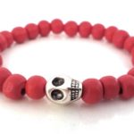 Wooden bracelet, Skull, κόκκινο