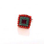 Beaded square ring, κόκκινο-πράσινο