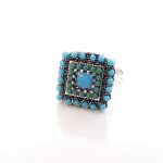 Beaded square ring, γαλάζιο-πράσινο