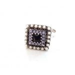 Beaded square ring, λευκό-γκρι