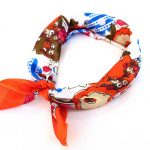 Satin scarf, Floral, πορτοκαλί-γαλάζιο