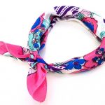 Satin scarf, Floral, ροζ-γαλάζιο