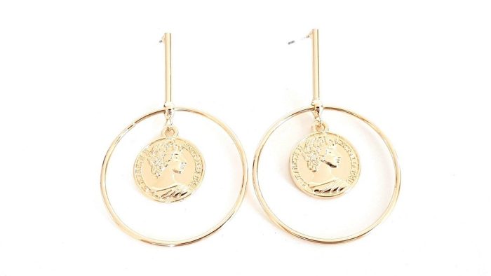 Earrings with ring and coin