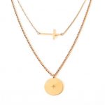 Κοντό ατσάλινο διπλό κολιέ με σταυρό