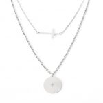 Κοντό ατσάλινο διπλό κολιέ με σταυρό