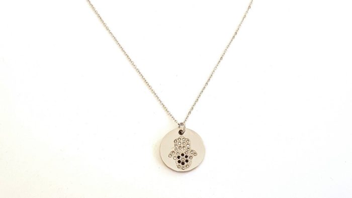Steel necklace with hand hamsa