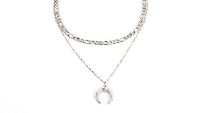Short double steel necklace with horn