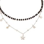 Κοντό διπλό ατσάλινο κολιέ με αστεράκια