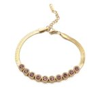 Ατσάλινο βραχιόλι με πλακέ αλυσίδα και κρυστάλλινες χάντρες