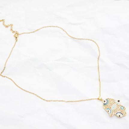 Κοντό ατσάλινο κολιέ με hamsa