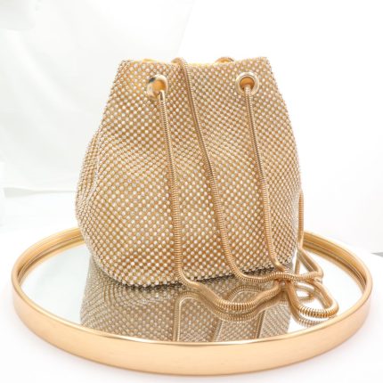 Βραδινό τσαντάκι πουγκί με στρας χρυσό