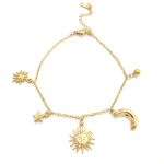 Ατσάλινη αλυσίδα ποδιού με ήλιο, αστέρι και φεγγάρι