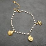 Ατσάλινη αλυσίδα ποδιού με πέρλες και κοχύλι