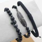 Σετ 3 ανδρικά βραχιόλια με φτερό και νεκροκεφαλή