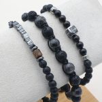 Σετ από 3 ανδρικά βραχιόλια με αιματίτη και λάβα