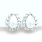 Σκουλαρίκια κλιπ με μεγάλη πέρλα ατσάλινα σκουλαρίκια γυναικεία ασημί