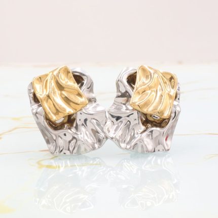 Δίχρωμα ασημί και χρυσό σκουλαρίκια με κλιπ