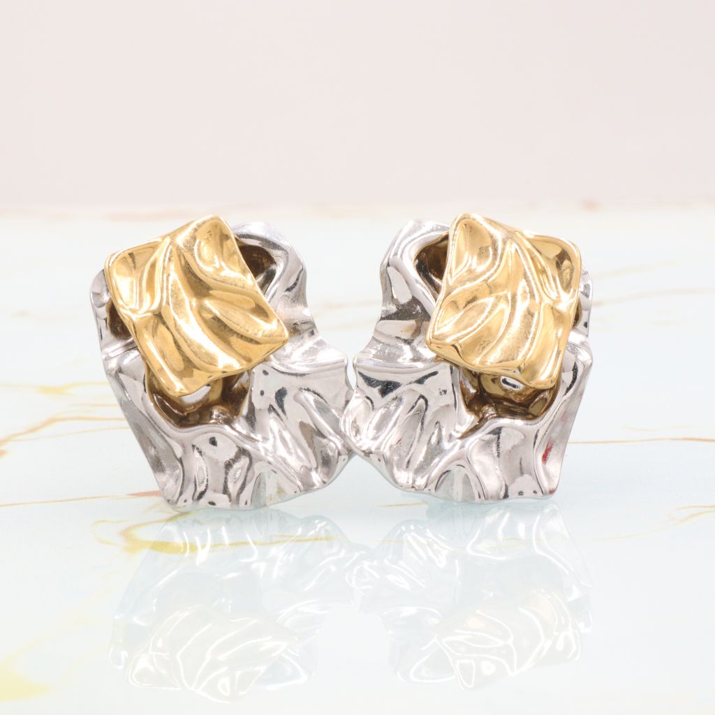 Δίχρωμα ασημί και χρυσό σκουλαρίκια με κλιπ Δίχρωμα ασημί και χρυσό σκουλαρίκια με κλιπ