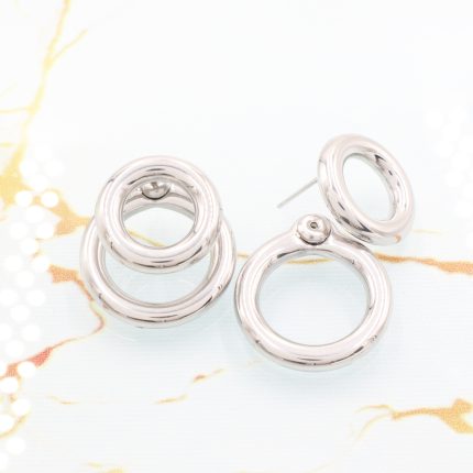 ατσάλινα σκουλαρίκια double hoop ασημί