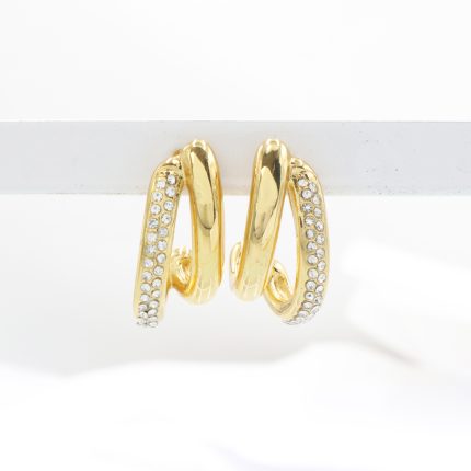 ατσάλινα σκουλαρίκια με στρας σε χρυσό χρώμα