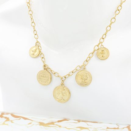 Ατσάλινο γυναικείο κολιέ με φλουριά και νομίσματα