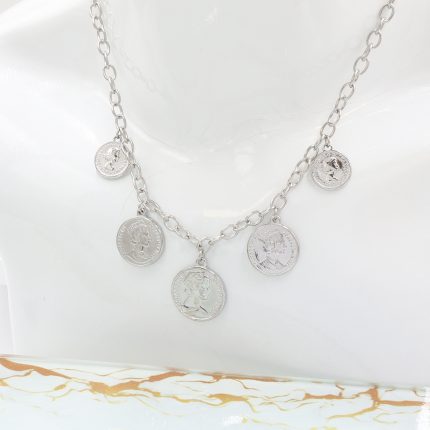 Ατσάλινο γυναικείο κολιέ με φλουριά και νομίσματα