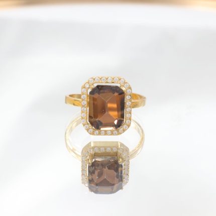 Ατσάλινο δαχτυλίδι  one size με καφέ κρυστάλλινη πέτρα