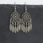 Κρεμαστά boho σκουλαρίκια με ονειροπαγίδα και φτερά
