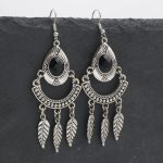 Boho σκουλαρίκια Luna με μαύρη πέτρα