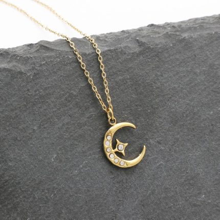χρυσό κολιέ με φεγγάρι και αστέρι