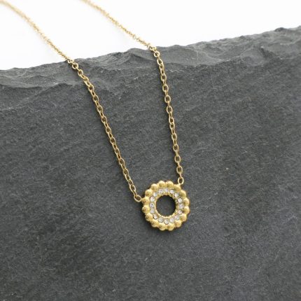 Ατσάλινο κολιέ με δαχτυλίδι από στρας, σε χρυσό χρώμα