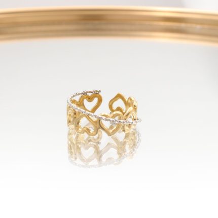 Ατσάλινο δαχτυλίδι με καρδιές χρυσό και ασημί