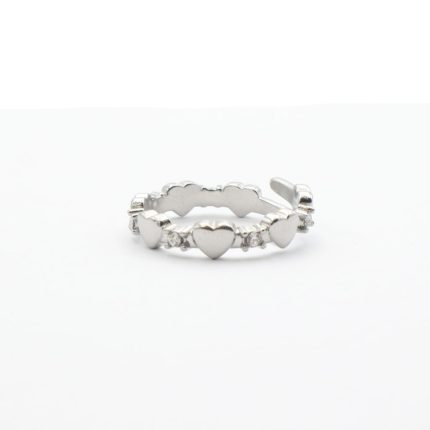 Aτσάλινο δαχτυλίδι με καρδιές, διακοσμημένο με στρας, σε ασημί χρώμα!