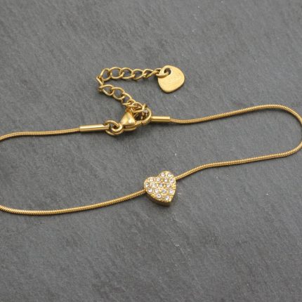 Ατσάλινο βραχιόλι με καρδιά από στρας