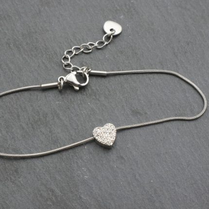 Ατσάλινο βραχιόλι με καρδιά από στρας