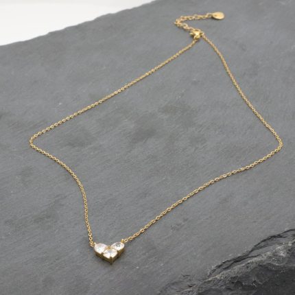 Ατσάλινο κολιέ με καρδιά απο κρύσταλλα