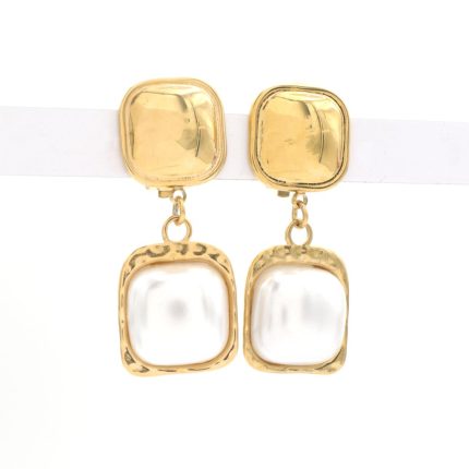 Κρεμαστά ατσάλινα σκουλαρίκια με κούμπωμα κλιπ και πέρλα