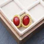 Ατσάλινα σκουλαρίκια με κούμπωμα κλιπ και οβάλ κόκκινη πέτρα