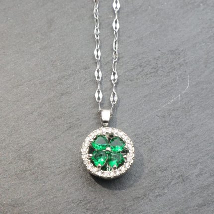 Ατσάλινο κολιέ με πράσινα κρύσταλλα και στρας