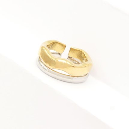 Δίχρωμο ατσάλινο δαχτυλίδι με συνδυασμό χρυσού και ασημί χρώματος