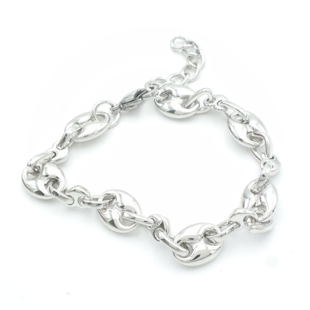 Ατσάλινο βραχιόλι αλυσίδα με στοιχεία που θυμίζουν κουμπιά και με καρδούλες ενδιάμεσα στις ενώσεις Ατσάλινο βραχιόλι αλυσίδα με στοιχεία που θυμίζουν κουμπιά και με καρδούλες ενδιάμεσα στις ενώσεις ασημί